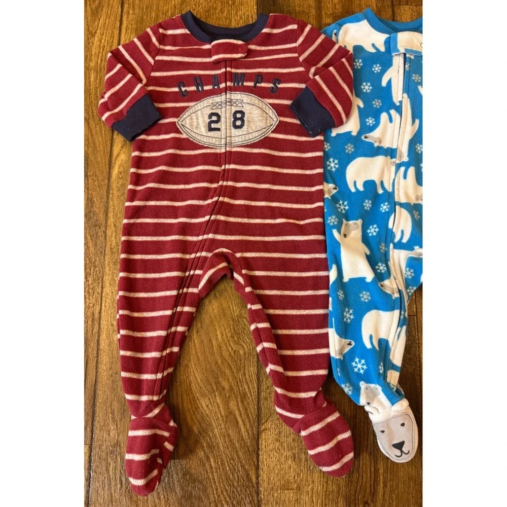 Carters Baby Boy 6 Months Sleepers Fleece Pajamas Outfits Clothes‎ Lot Football